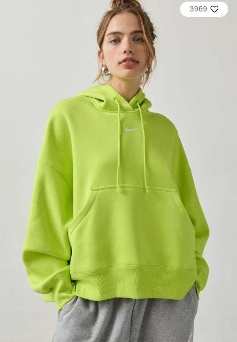 Nike Phoenix Fleece Over-Oversized Hoodie Sweatshirt Cyber Neon Green Wmn Small
